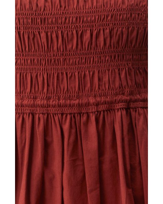 Nasty Gal Red Smocked Strapless Cotton Midi Dress
