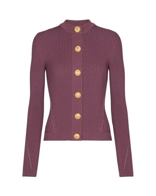 Balmain Red Fine Knit Cardigan With Buttons