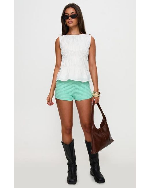 Princess Polly Green Read My Soul Bead Smocked Sleeveless Cotton & Linen Top