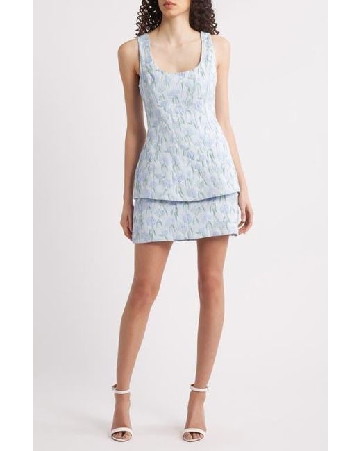 Amanda Uprichard Empire Floral Jacquard Minidress in Blue | Lyst