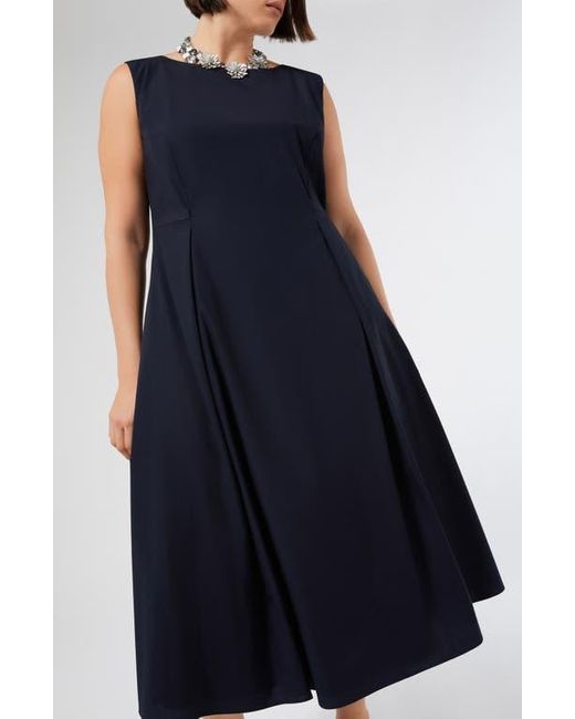 Marina Rinaldi Blue Zimino Sleeveless Stretch Cotton Midi Dress