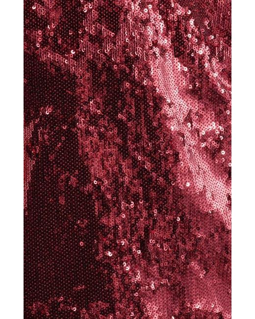 Boss Red Sequin Mock Neck Top