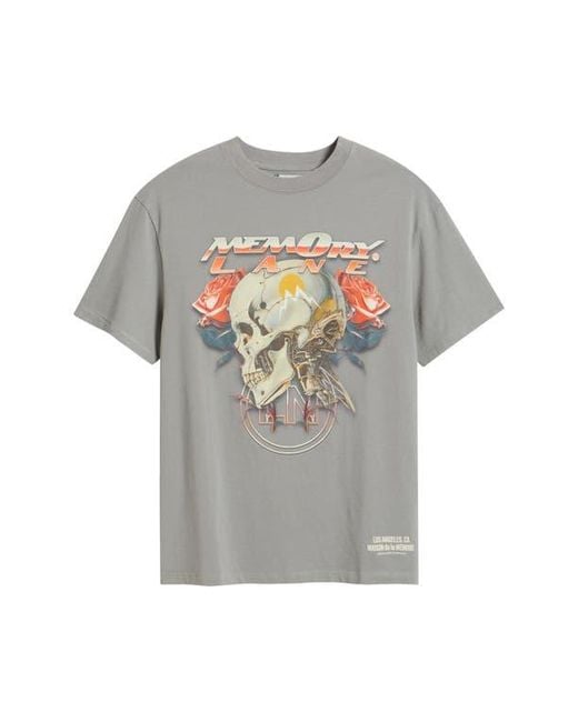 Memory Lane Gray Skull Roses Cotton Graphic T-Shirt for men
