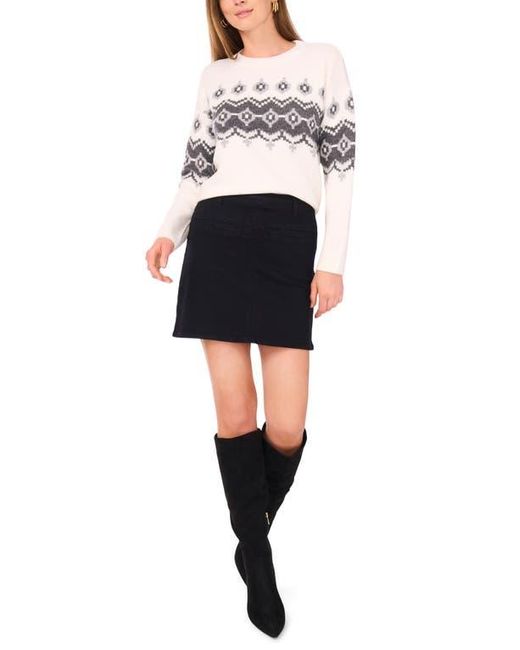 Vince Camuto White Fair Isle Crewneck Sweater