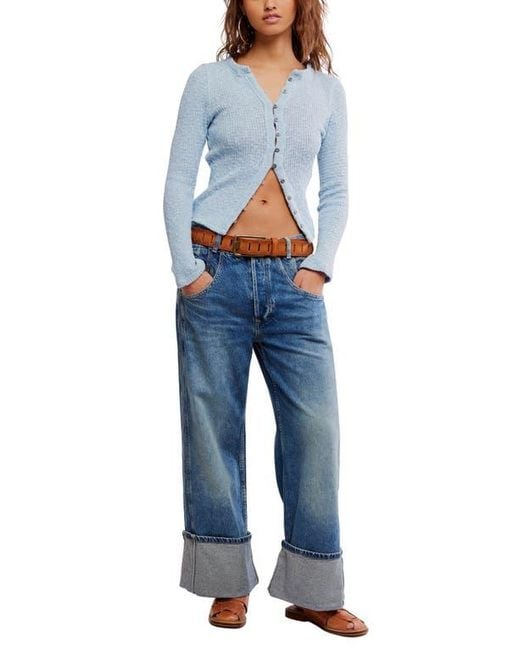 Free People Blue It's On Rib Cardigan