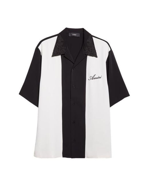 Amiri Black Colorblock Floral Embroidered Camp Shirt for men