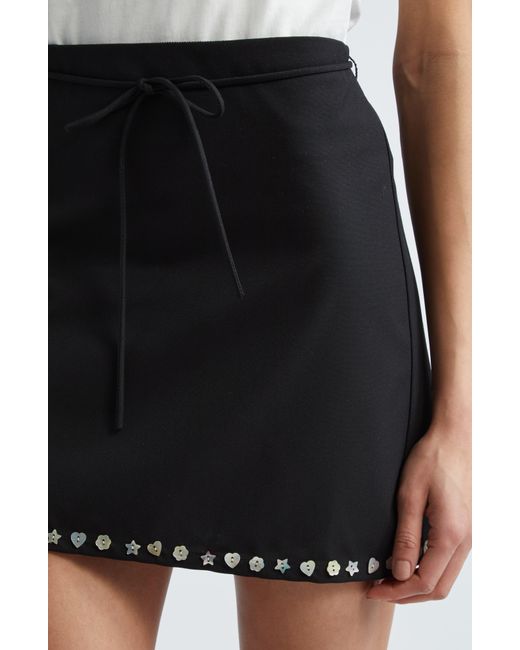 Sandy Liang Black Lala Button Trim Miniskirt