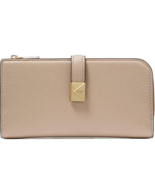 Kate Spade Natural Deco Pebbled Leather Zip Wallet