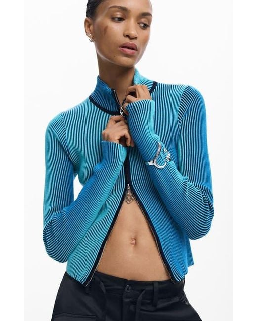 Desigual Blue Front Zip Rib Jacket