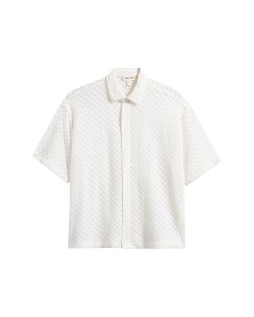 Open Edit White Oversize Texture Short Sleeve Button-Up Shirt for men