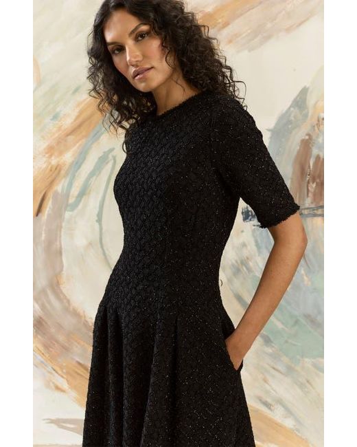 Maggy London Black Metallic Fit & Flare Midi Dress
