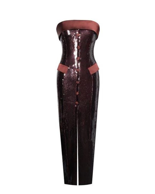 Miss Circle Red Qadira Sequin Maxi Pencil Dress