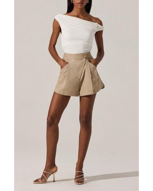 Astr Natural Asymmetric Pleat Shorts
