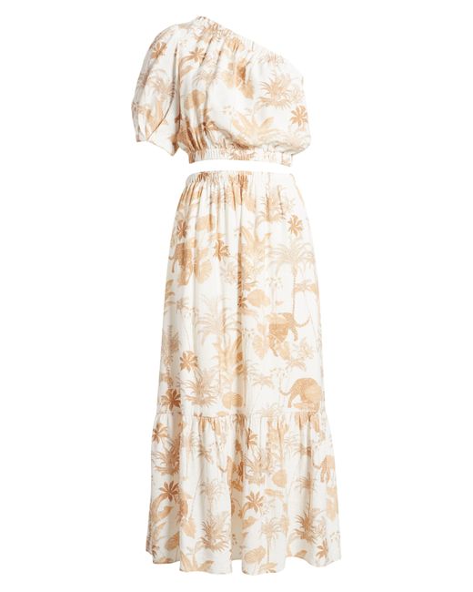Anne Klein Natural Floral Print One Shoulder Two-piece Dress