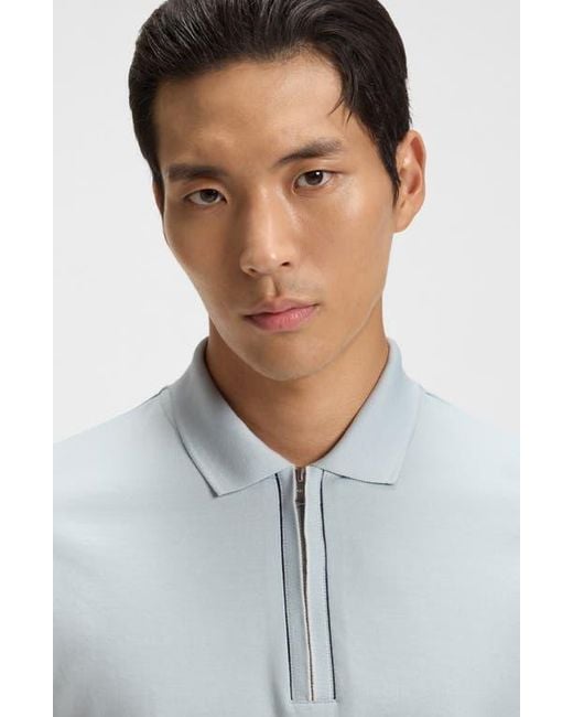 Boss Blue Paras Quarter Zip Cotton Polo for men