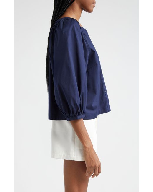 Staud Blue New Dill Stretch Cotton Button-up Blouse