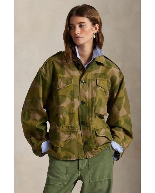 Polo Ralph Lauren Green Geo Print Cotton Twill Field Jacket