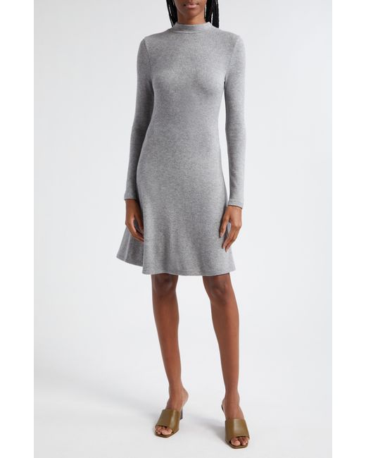 Vince Gray Long Sleeve Fit & Flare Knit Dress