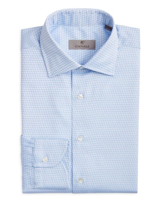 Canali Blue Regular Fit Geometric Pattern Dress Shirt for men