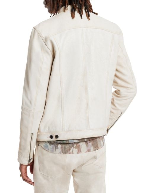 John Varvatos Natural Brando Band Collar Leather Jacket for men