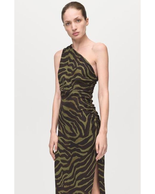Mango Printed One-Shoulder Midi Dress in Green | Lyst Mango Printed One-Shoulder Midi Dress in Green | Lyst
