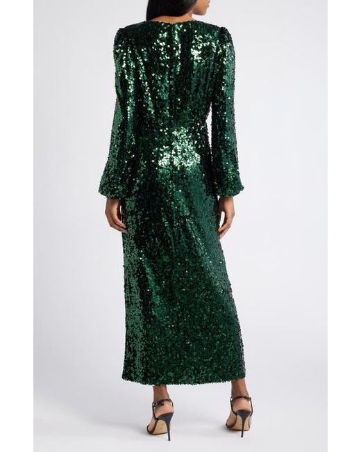 Wayf Green The Carrie Sequin Long Sleeve Gown