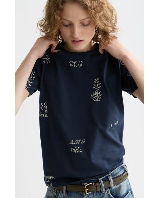 Scotch & Soda Blue Cross Stitch Print T-Shirt