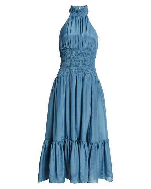 Cinq À Sept Blue Dover Cotton & Silk Halter Midi Dress
