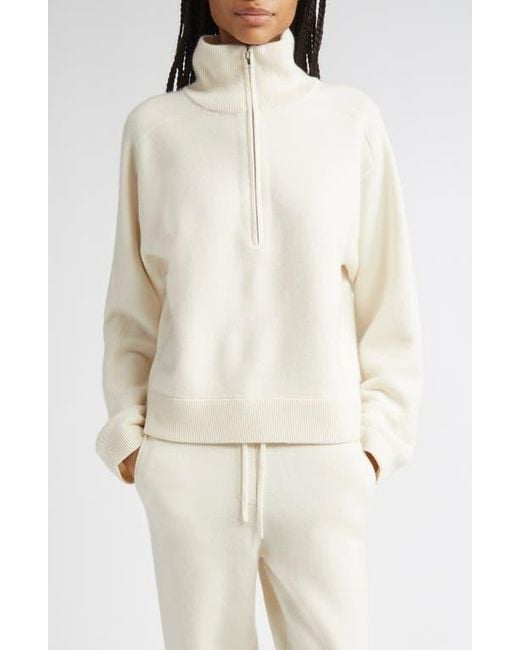 Loulou de Saison Natural Dries Stand Collar Cashmere Half Zip Sweater