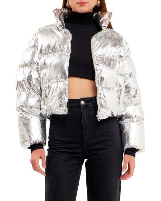 Grey Lab White Crop Puffer Jacket