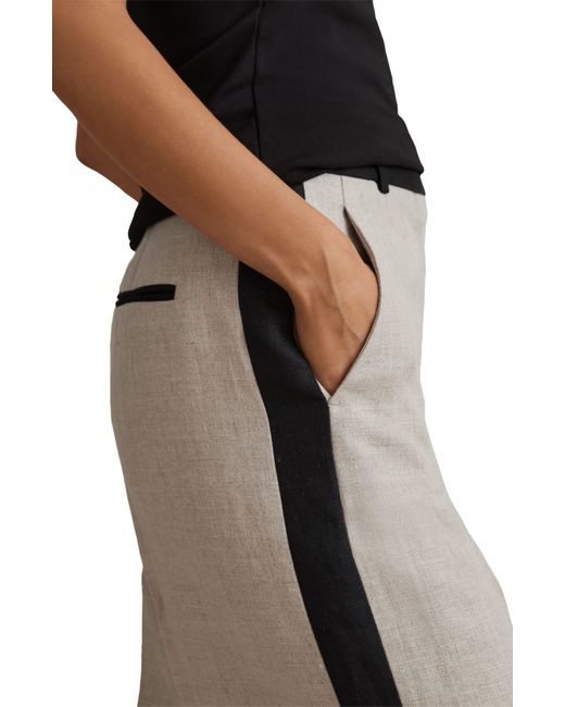 Reiss Natural Luella Side Stripe Wide Leg Linen Pants