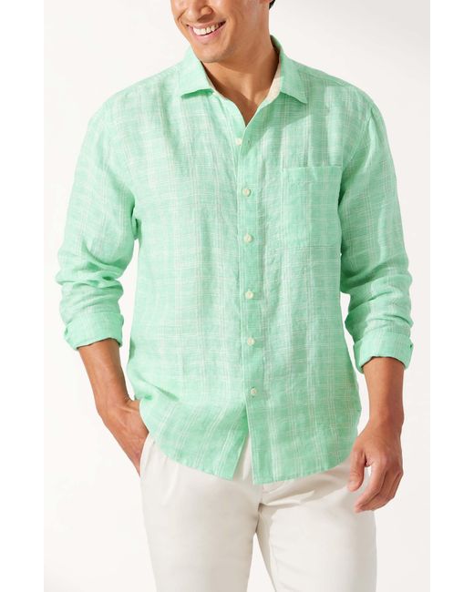 Tommy Bahama Green Ventana Plaid Linen Button-up Shirt for men