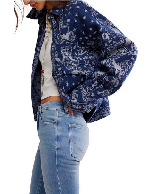 Free People Bandana Jacquard Shirt Jacket in Blue | Lyst