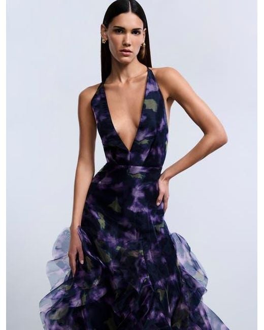 BCBGMAXAZRIA Printed Organza Gown in Blue | Lyst