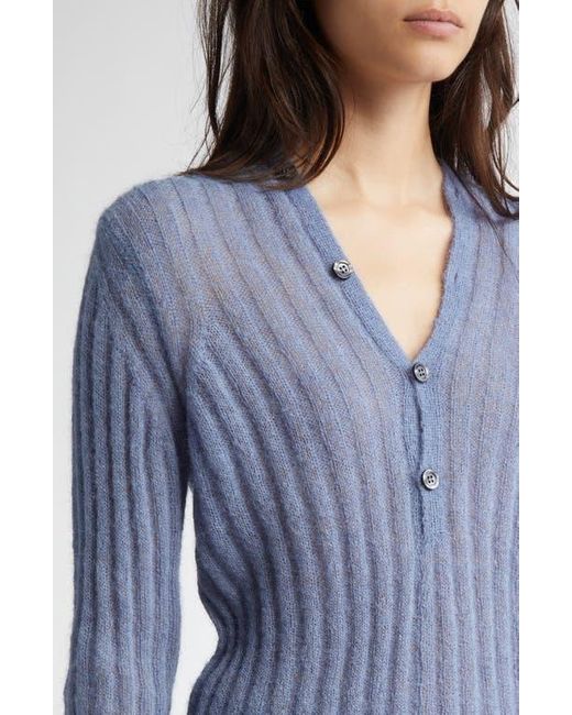 Paloma Wool Blue Naor Button Back Mohair & Alpaca Blend Rib Cardigan