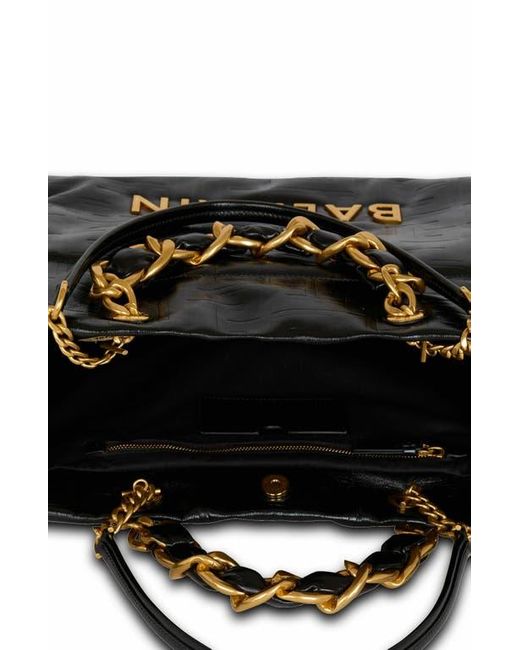 Balmain Black 1945 Soft Pb-Monogrammed Crinkled Leather Tote Bag