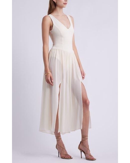 Open Edit Multicolor Mixed Media Side Slit Tank Dress
