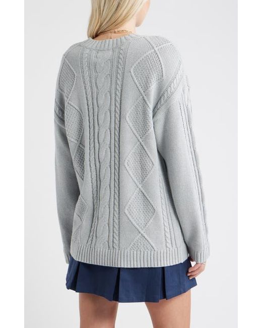 BP. Gray Cabled Oversize Cotton Blend Crewneck Sweater