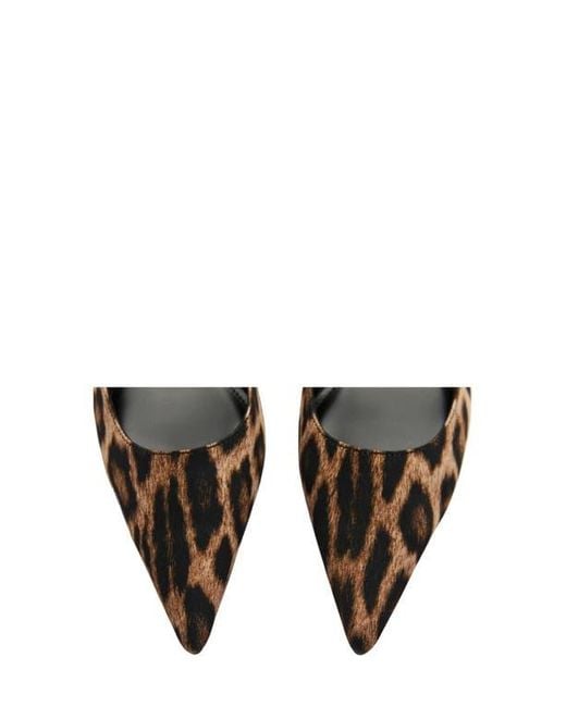 Leopard Print Pointed-Toe Pearl Detail Pumps