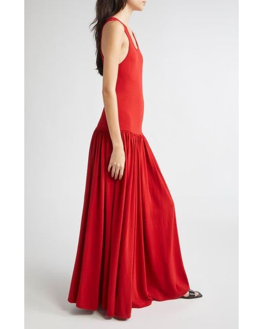 Loulou de Saison Red Jada Drop Waist Jersey Maxi Dress