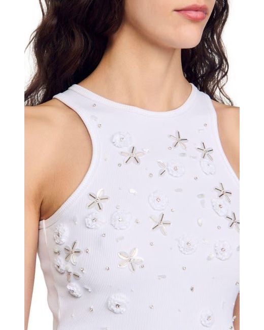 Sandro Blue Beaded And Rhinestone Tank Top