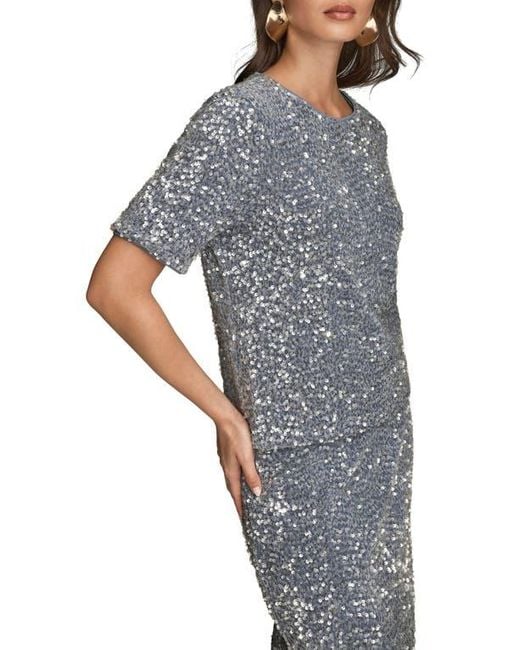 Donna Karan Gray Sequin Crewneck Top