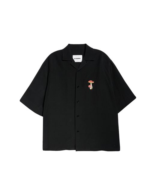 Jil Sander Black Embroidered Mushroom Short Sleeve Camp Shirt for men