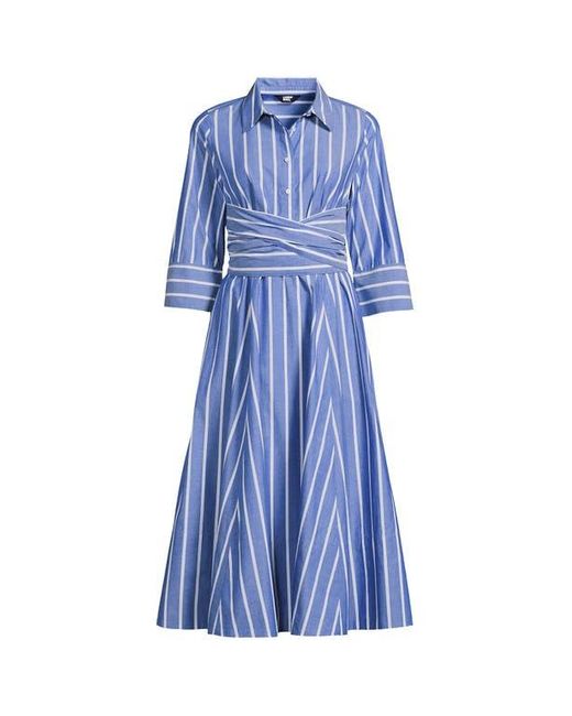 Lands' End Blue Poplin Midi Wrap Front Dress