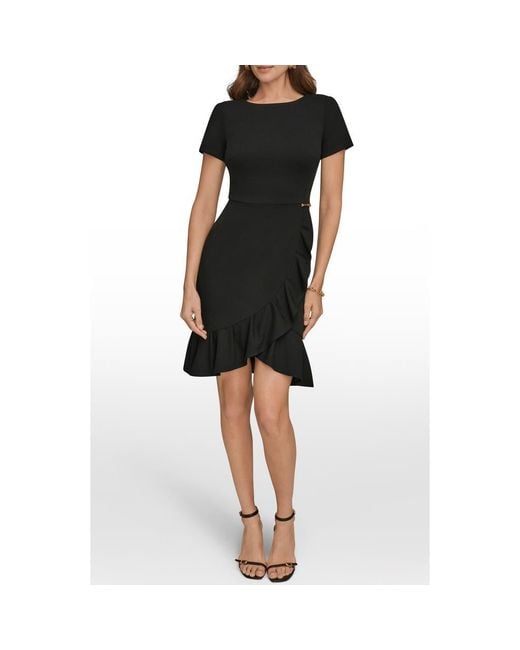 Donna Karan Ruffle Detail Dress in Black | Lyst Donna Karan Ruffle Detail Dress in Black | Lyst