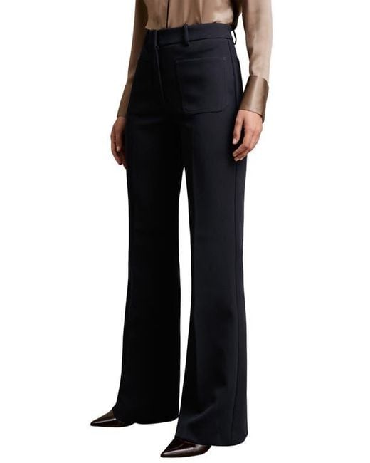Reiss Black Priya Patch Pocket High Waist Flare Pants