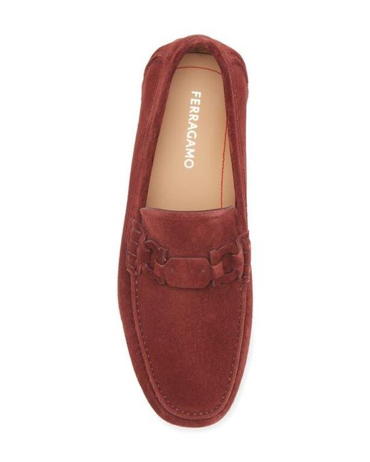 Ferragamo Red Byte Suede Driving Loafer for men