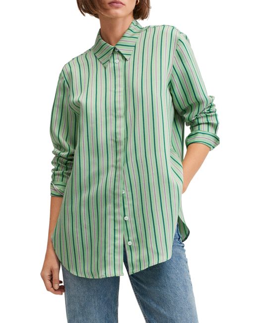 Mango Green Stripe Oversize Button-up Shirt