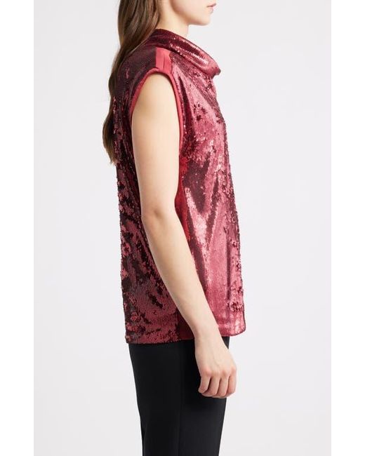 Boss Red Sequin Mock Neck Top