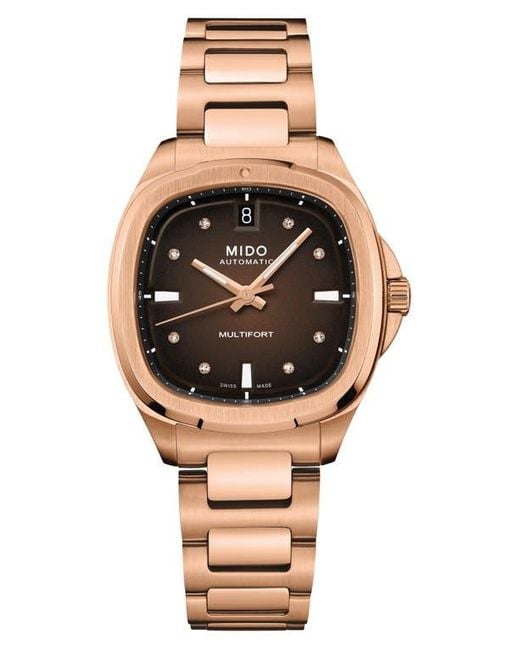 MIDO Metallic Multifort Diamond Square Automatic Bracelet Watch, 35Mm